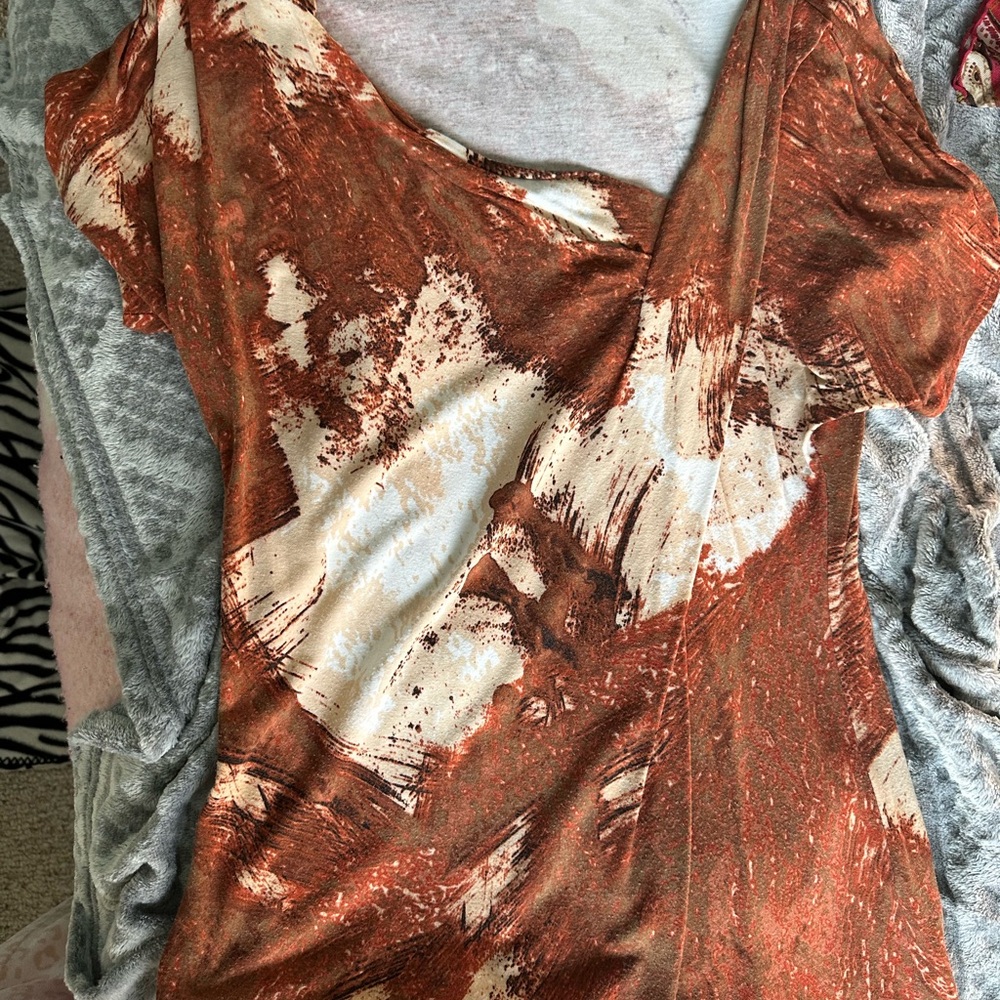 Abstract Rust and Cream Dress